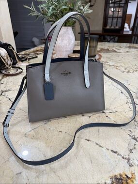 Coach Two-Tone Pebble Leather Satchel in Gray and Light Blue